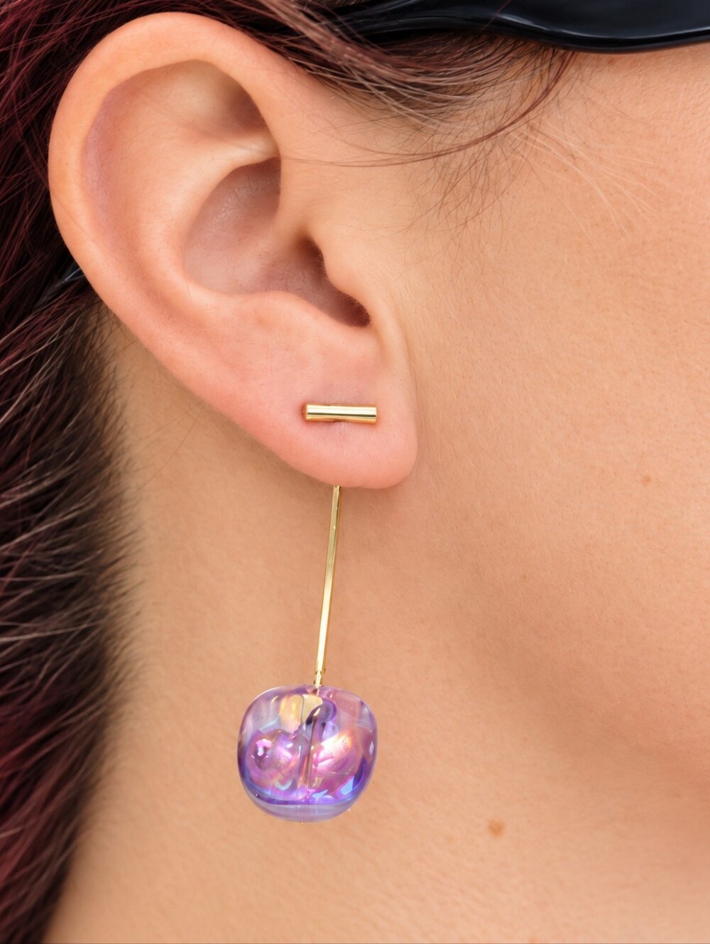 MODCLOTH IRIDESCENT LILAC CHERRY DROP EARRINGS